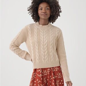 NEW Pact Sandshell Cable Knit Crew Sweater